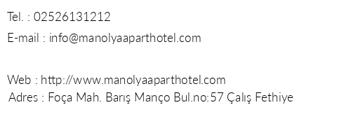 Manolya Apart Hotel Fethiye telefon numaralar, faks, e-mail, posta adresi ve iletiim bilgileri